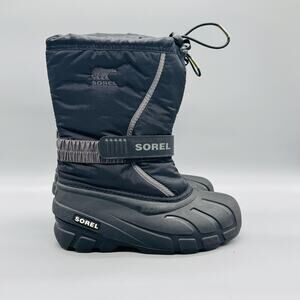 Sorel Boots Kids Boys 5 Black Nylon Flurry Insulated Waterproof Snow Winter